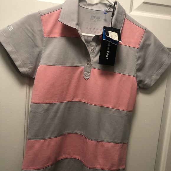 Ping Chip In Golf Shirt Women's Gray Pink Stripe Short Sleeve Polo Sensor Cool - Picture 5 of 11